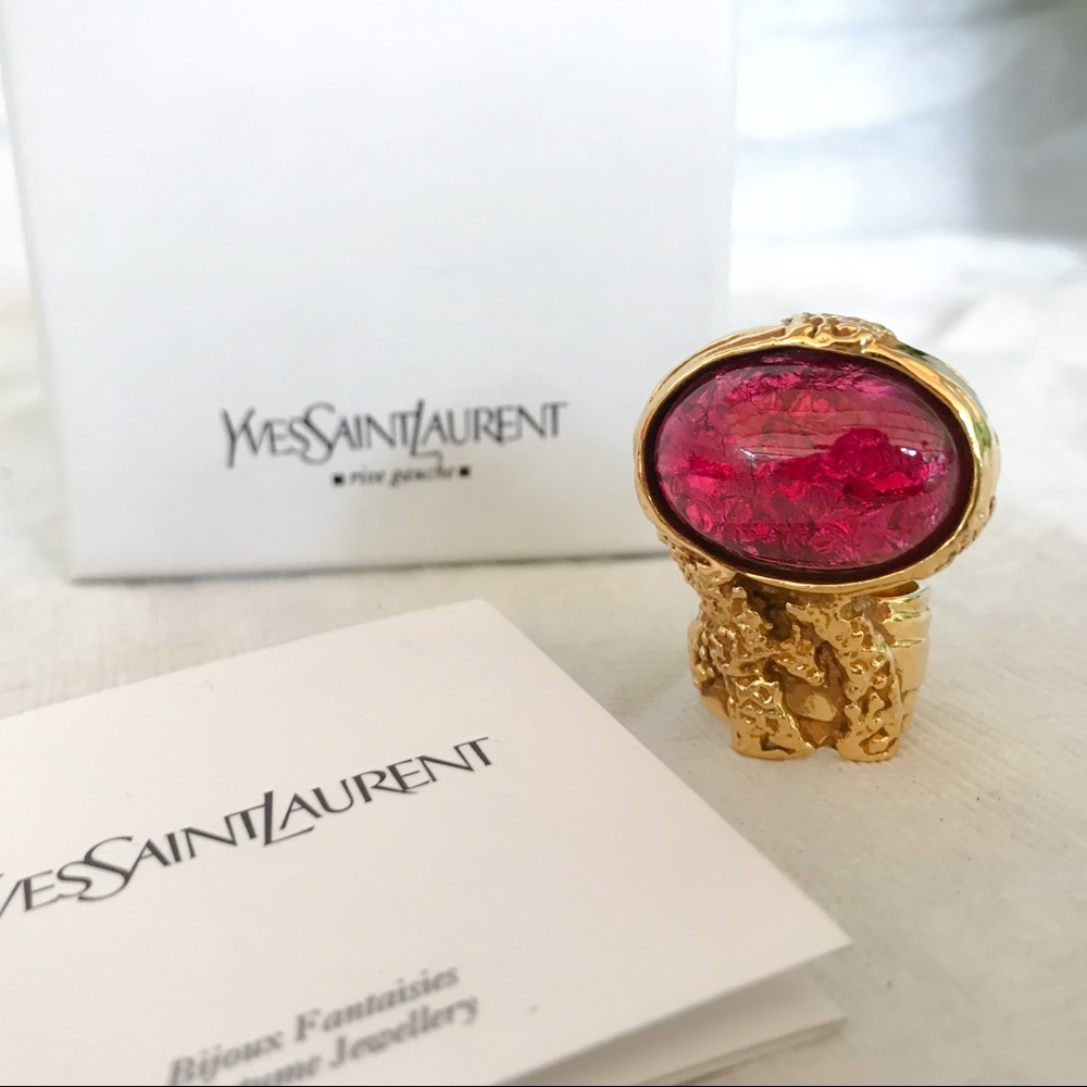 SOLD YSL Arty Ring LOVE magenta gold tone size 6